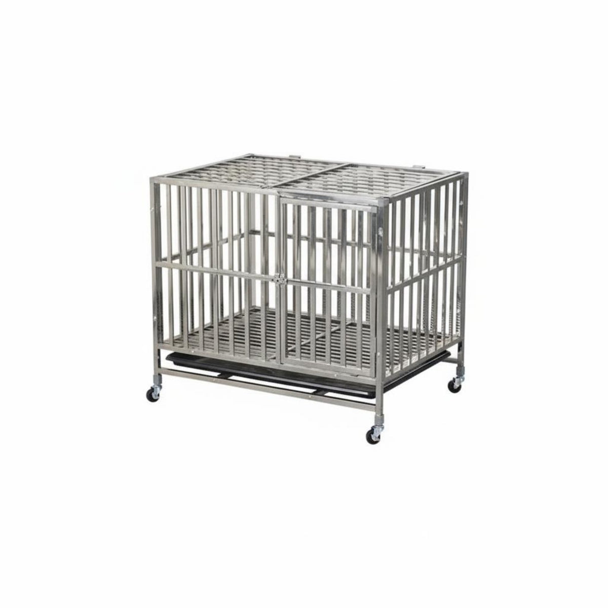 Heavy Duty Dog Cage with Rolling Dog Crate Stainless Steel Kennel Large Pet Enclosure Secure Metal Frame Thickened Construction Suitable for Active Dogs Indoor Outdoor Use Home Travel