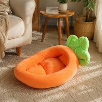 Carrot-Shaped Pet Bed Washable Cat Bed with Cooling Mat Soft Animal Lounger for Young Dogs, Kittens, Indoor, Living Room
