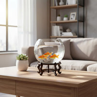 Round Glass Fishbowl High Clearness Desktop Aquatic Pets Bowl Multi-Functional Round Glass Fish Bowl for Beginners, Living Room, Office