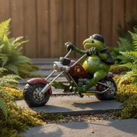 Frog on Motorcycle Statue Creative Motorcycle Riding Frog Figurine Garden Accessory Nordic Design House Decoration Bright Hues