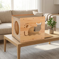 Wall Mounted Cat Shelf with Space Capsule Cat Bed, Solid Wood Climbing Frame and Ladder, 10 Perches Space Saving Furniture for Large Indoor Pets