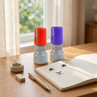 2 Pieces Compact Stamp with Motif Cylindrical Self-Inking Stamp with Ink Pad Round Ready to Use for Stationery Lovers, Planners, Notes, Desks