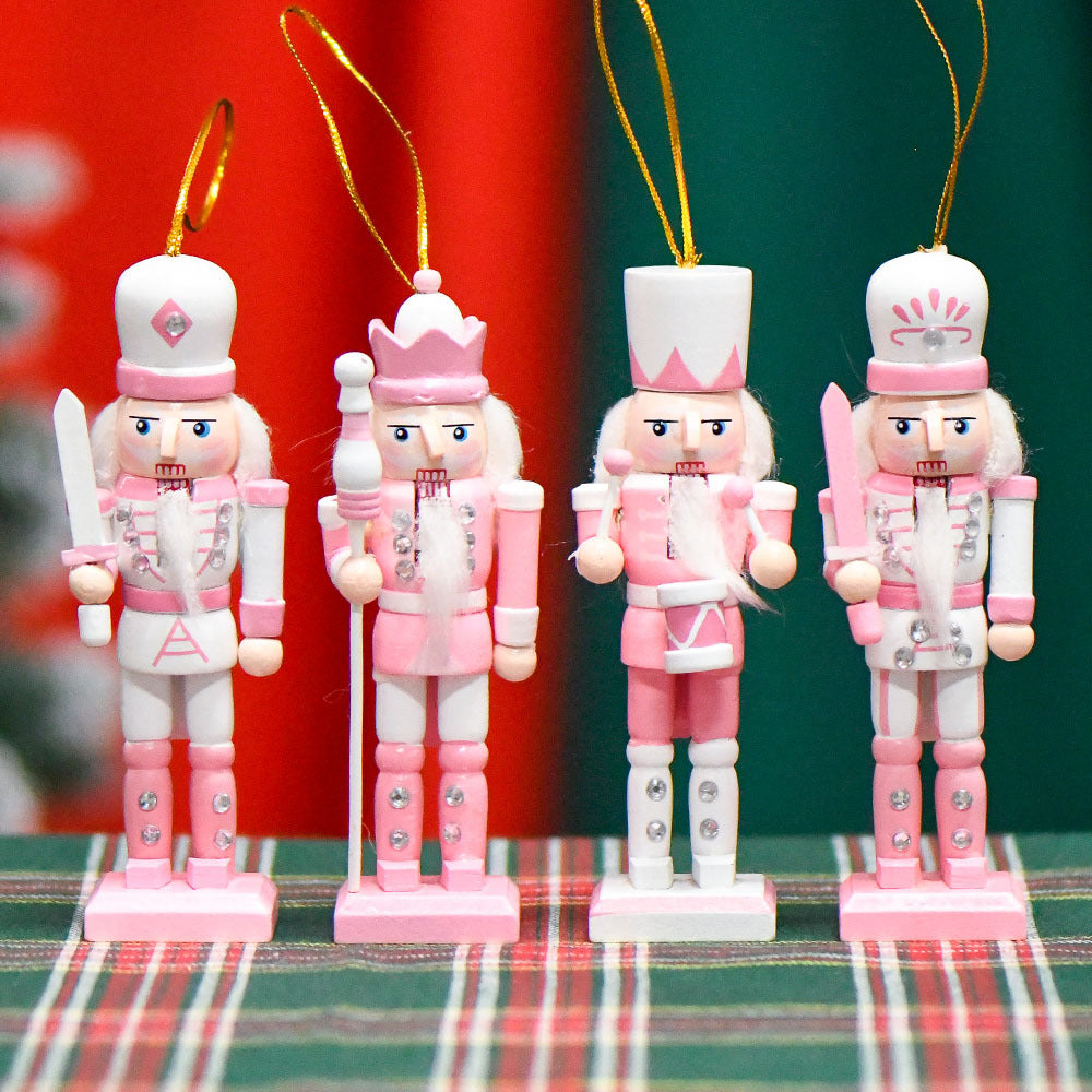 13cm Nordic Soldier Nutcracker in Pink and White, Set of 4
