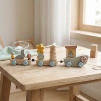 Brightly Painted Wooden Pull Train Rolling Animal Pull Toy Classic Wooden Train with Wheels Educational for Playroom