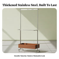Minimalist Design Rolling Clothes Rack Rust Resistant Stainless Steel Garment Holder Long-Lasting & Sturdy Metal Clothing Hanging Rack Stable Load-Bearing for Students, Renters, Homeowners, Living Room, Entryway, Apartment, Dormitory