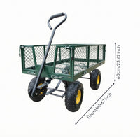 Four-Wheel Utility Cart Metal Frame Mesh-Side Utility Cart Pneumatic Tires