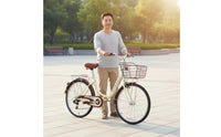 Installation-No-Assembly-Required Folding Ride Solid Tires Commuter Ride Includes Basket and Rear Seat Step-Through Bike High-Carbon Steel Frame for Students, Adults, Women, Commuting, City