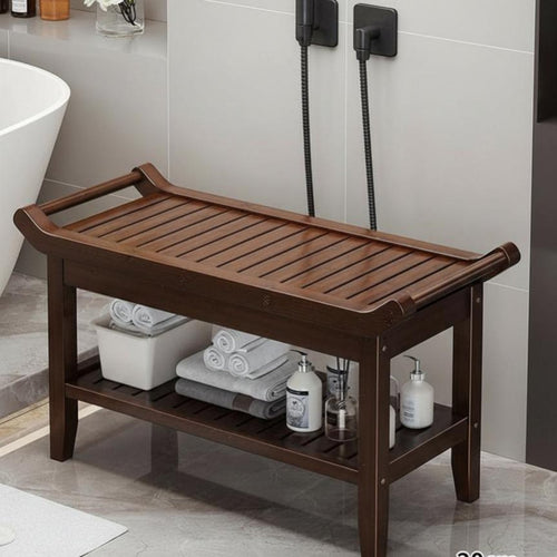 Bamboo Bath Stool Water Resistant Bamboo Shower Bench Heavy-Duty for Living Room