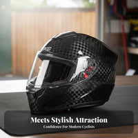 Carbon Woven Full Face Helmet Anti-Fog Full Face Carbon Fiber Helmet Aerodynamic Design Impact-Resistant Headwear for Men, Adults, Commuting