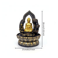 Stone-Like Tabletop Water Fountain Small Sitting Buddha Fountain Zen-Style Ornament Meditative for Desk, Living Room