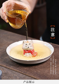 宜兴原矿紫砂茶宠猫小摆件治愈小狐狸雕塑茶具茶桌创意茶玩可养