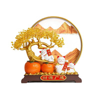 Auspicious Cat Ornament with Metal Frame Festive Cat Figurine Indoor
