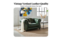 Genuine Leather emerald Button-Tufted Sofa Oil Wax Finish Button-Tufted Settee Vintage design Living Room Furniture timeless outline for Interior Designers, Apartment Dwellers, spirits Bar, Hotel Lobby, Office, Bedroom