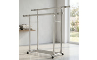 Extendable Clothes Drying Rack with Wheels Adjustable Double Rod Clothes Rack Space-Saving Heavy Duty for Balcony