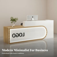 Modern LED Reception Desk Stylish and Functional Company Reception Table Easy Assembly Retail Cashier Stand for Business Owners, Lobby
