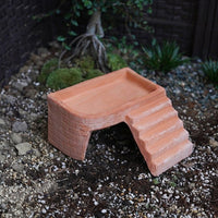 Terracotta Turtle Basking Resting Spot with Hide Porous Turtle Aquarium Accessories, Stepped Climbing Ramp for Semi-Aquatic Habitats