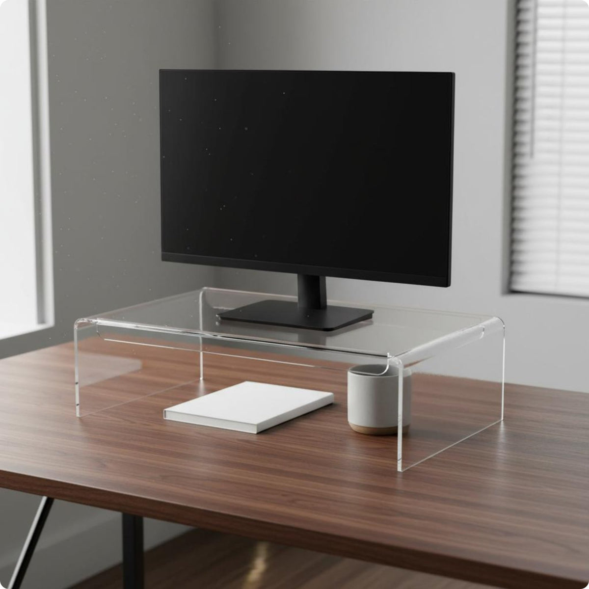 Transparent Desk Riser Multi Use Clear Acrylic Monitor Stand Space Saving