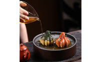 Ceramic Pumpkin Tea Pet Textured Tea Pet with Frog Handmade Frog Figurine Lobed for Collectors, Display Shelf
