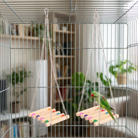 Bird Swing and Parrot Bridge for Cage, Wooden Bird Perch with Hanging Chain, Small Medium Budgie and Cockatiel Toys for Parrot Swing Climbing