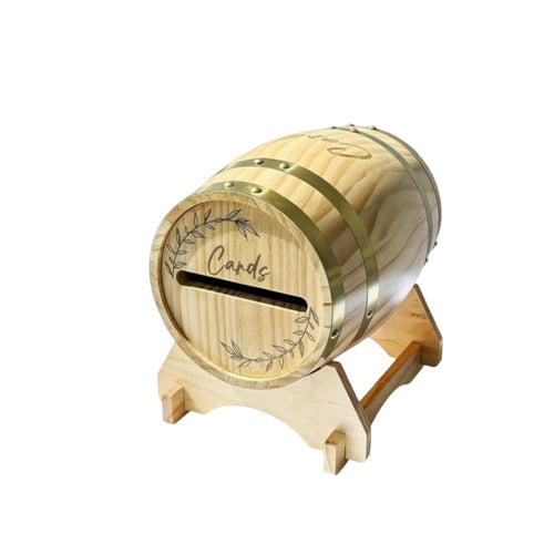 Greeting Card Holder Wood Wooden Barrel Card Box Removable Lid Event Decoration for Party, Reception