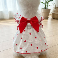 Pet Dress with Heart Pattern Design, Soft Dog Dress and Cat Dress with Front Neck Bow, Spring Pet Clothes for Small Dogs or Cats