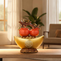 Gilded Wealth Vessel Bowl with Persimmons Wealth Tabletop Decoration Traditional Sculpture for Housewarming