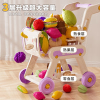 Toy Shopping Cart for Toddlers with Fruit and Grocery Play Set