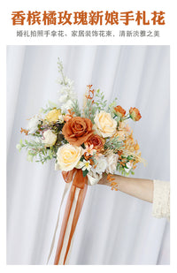 European Romantic Orange Bridal Bouquet for Wedding Photography Artificial Flowers Photo Prop Home Living Room Decor