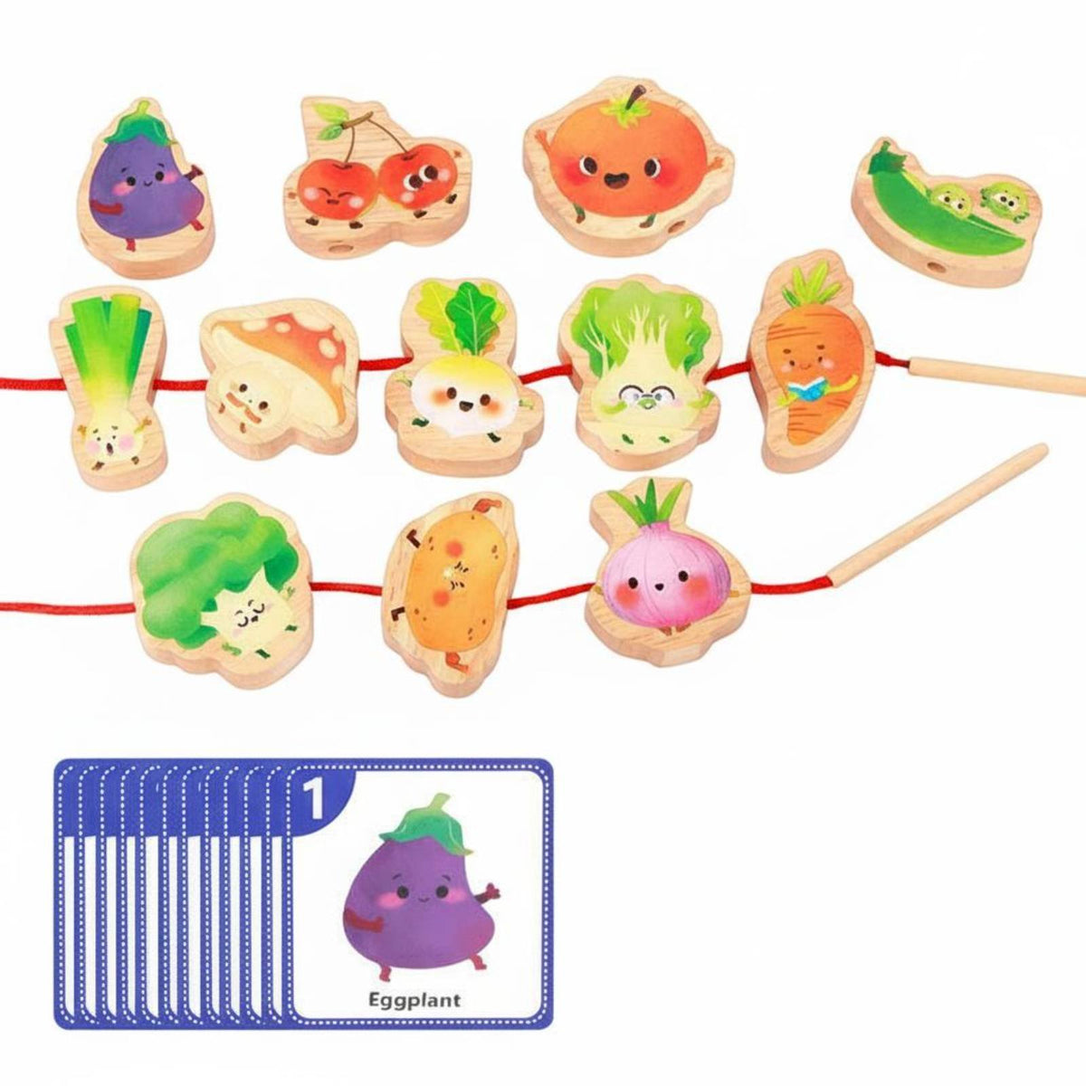 Educational Food and Fruit Stringing Toy High-Quality Wood Toddler Lacing Toy Brightly Colored for Toddlers, Preschoolers