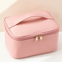 Waterproof Makeup Bag with Brush Slots Zippered Makeup Bag with Handle Compact Cosmetic Travel Organizer Versatile for Bathroom, Vanity
