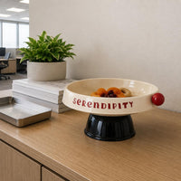 Pedestal Fruit Bowl Glossy Serving Item Printed Wordmark
