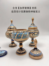 新品土耳其进口纯手工紫铜雕花珐琅彩糖罐果盘实用兼摆设装饰