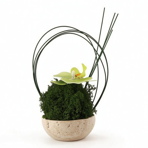 Artificial Plant with Stone Bowl Sculptural Artificial Flower Arrangement Simple Care Decor for Desk, Coffee Table