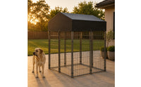Wire Canine Enclosure Kennel Front Door Roofed Dog Run Dark-Framed