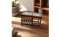Wood-Grain Dollhouse Table with Shelves Realistic Miniature Living Room Table Decorative Furniture Compact for Photography Props