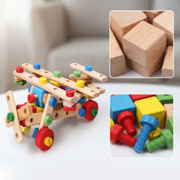 Wooden Building Toy Educational Screw Building Toy Wooden Construction Set Fine Motor Open-Ended for Children, Playroom