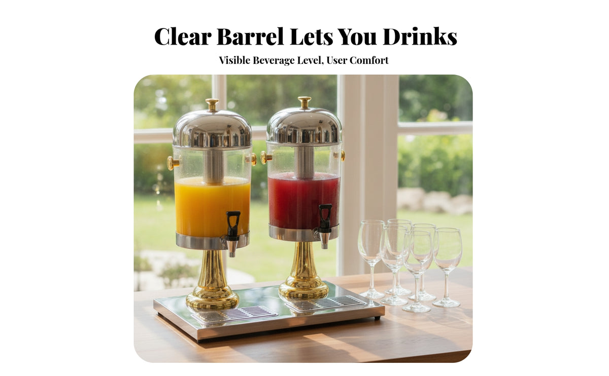 Double-Head Juice Dispenser Drip Trays Twobeverage Dispenser  Stainless Steel Look Commercial Drink Server