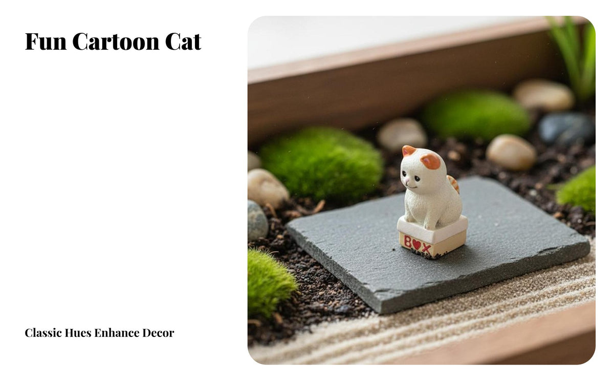 Small Feline Figurine Japanese-Aesthetic cat Figurine Adorable Design Cartoon Kitten Ornament for Kids, Fairy Garden, Bookshelf