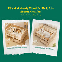 Wooden Elevated Dog Bed, Plush Mat, Indoor Comfort