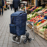 Foldable Shopping Cart with Seat Push Handle Portable Grocery Cart Chair Lightweight Frame Rolling Shopping Chair for Seniors