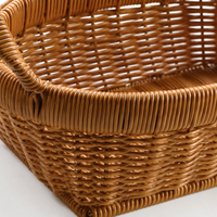 Oval storage basket, rattan look plastic basket with handles, medium fruit basket for kitchen & office, snack basket
