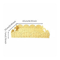 Woven Storage Basket Lace Border Wicker Tray Multipurpose for Kitchen