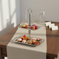 Double Tier Cake Stand Easy to Clean Stainless Steel Dessert Tray Sturdy Base
