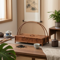 Tea Storage Box with Handle Woven Bamboo Tea Chest Portable for Home Display
