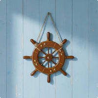 Nautical Wheel Wall Decor Vintage Design Wooden Ship Wheel Rustic Wood Finish Wooden Steering Ornament for Cafe