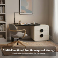 French aesthetic Vanity Set with Round Mirror Multi-Drawer Storage Makeup Table multi-functional Bedroom Furniture Easy Assembly for Adults, Women, young ladies, Home, Apartment, dressing area