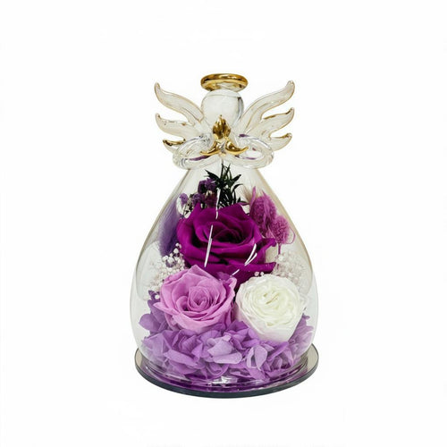 Angel Glass Dome with Roses Symbol of Everlasting Love for Christmas, Mom, Women