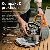 11-piece Camping Dinnerware Set, Stainless Steel Cutlery Set for 1 Person, Stackable, Perfect for Picnic, On-the-go, Vanlife, 20cm Plate