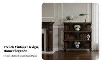 French Retro Design Arched Top Hutch durable Wood Construction Display Cabinet Glass Panel Doors Sideboard Adjustable Shelves for Homeowners, Decorators, Book Lovers, Living Room, Entryway, Study, Home Office