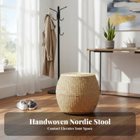 Woven Pouf Multi-Functional Round Rattan Ottoman Boho Footstool for Living Room